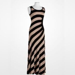 Calvin Klein Black and beige Striped Draped Maxi Dress size 10